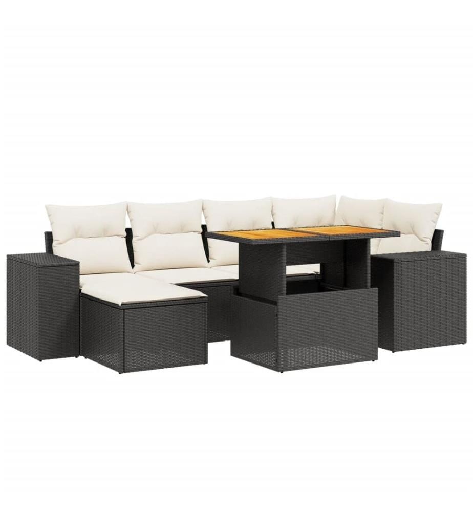 7-tlg. Garten-Sofagarnitur mit Kissen Schwarz Poly Rattan
