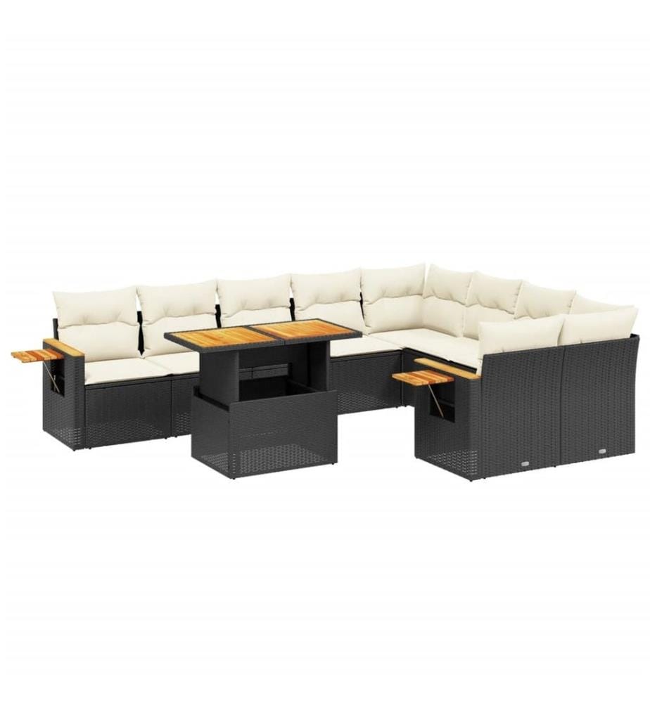 10-tlg. Garten-Sofagarnitur mit Kissen Schwarz Poly Rattan