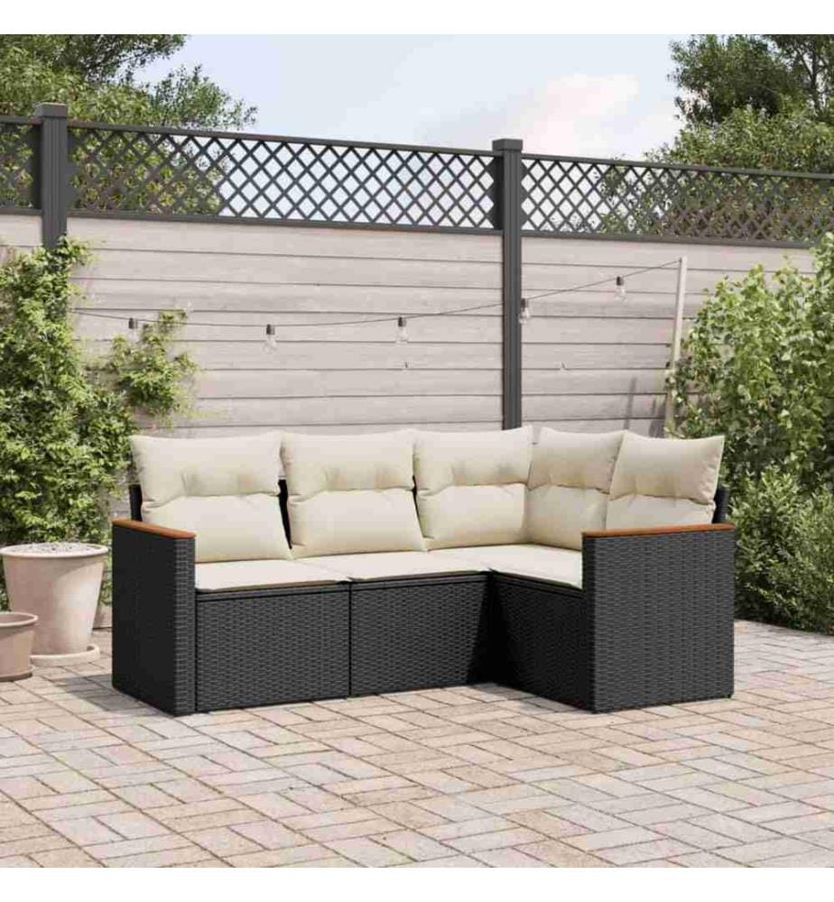 4-tlg. Garten-Sofagarnitur mit Kissen Schwarz Poly Rattan