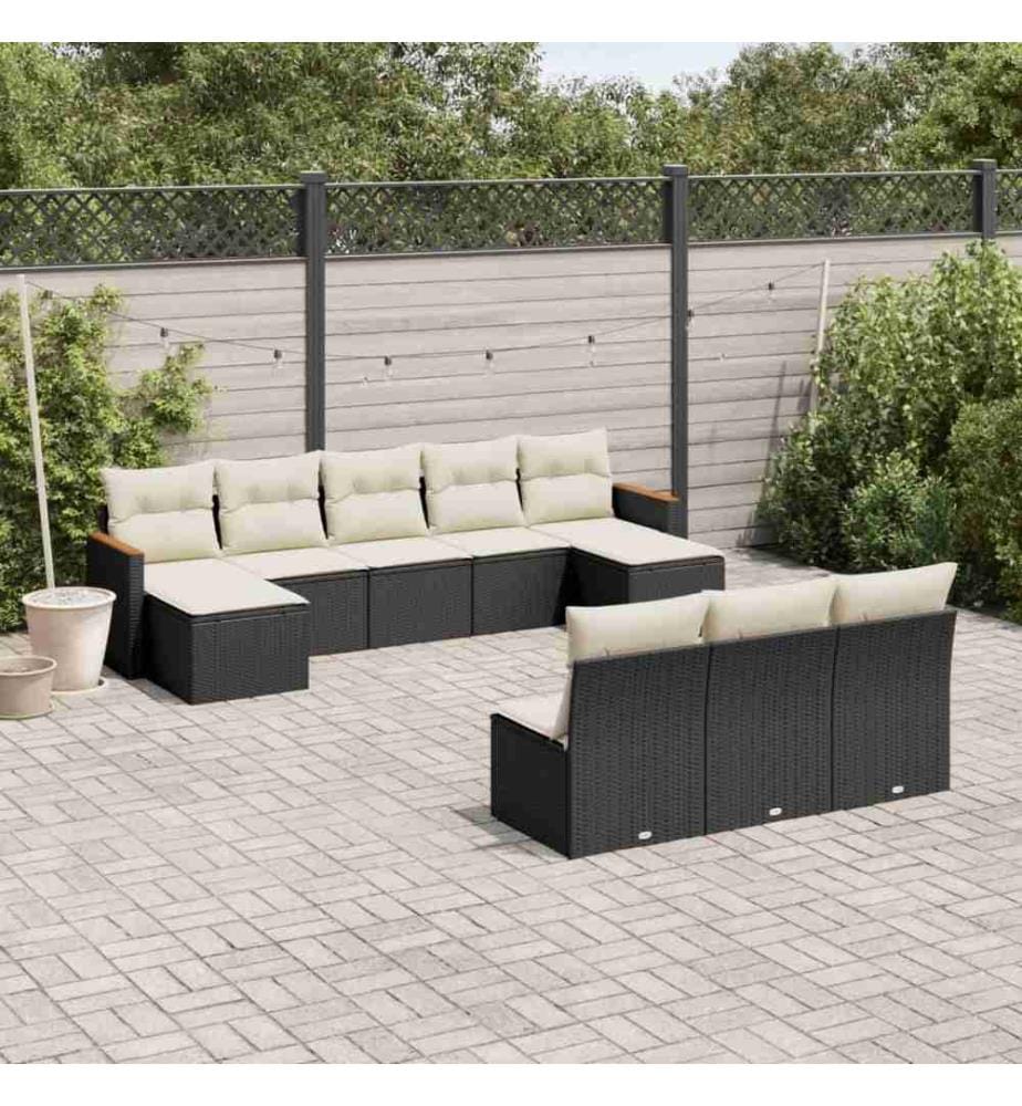 10-tlg. Garten-Sofagarnitur mit Kissen Schwarz Poly Rattan