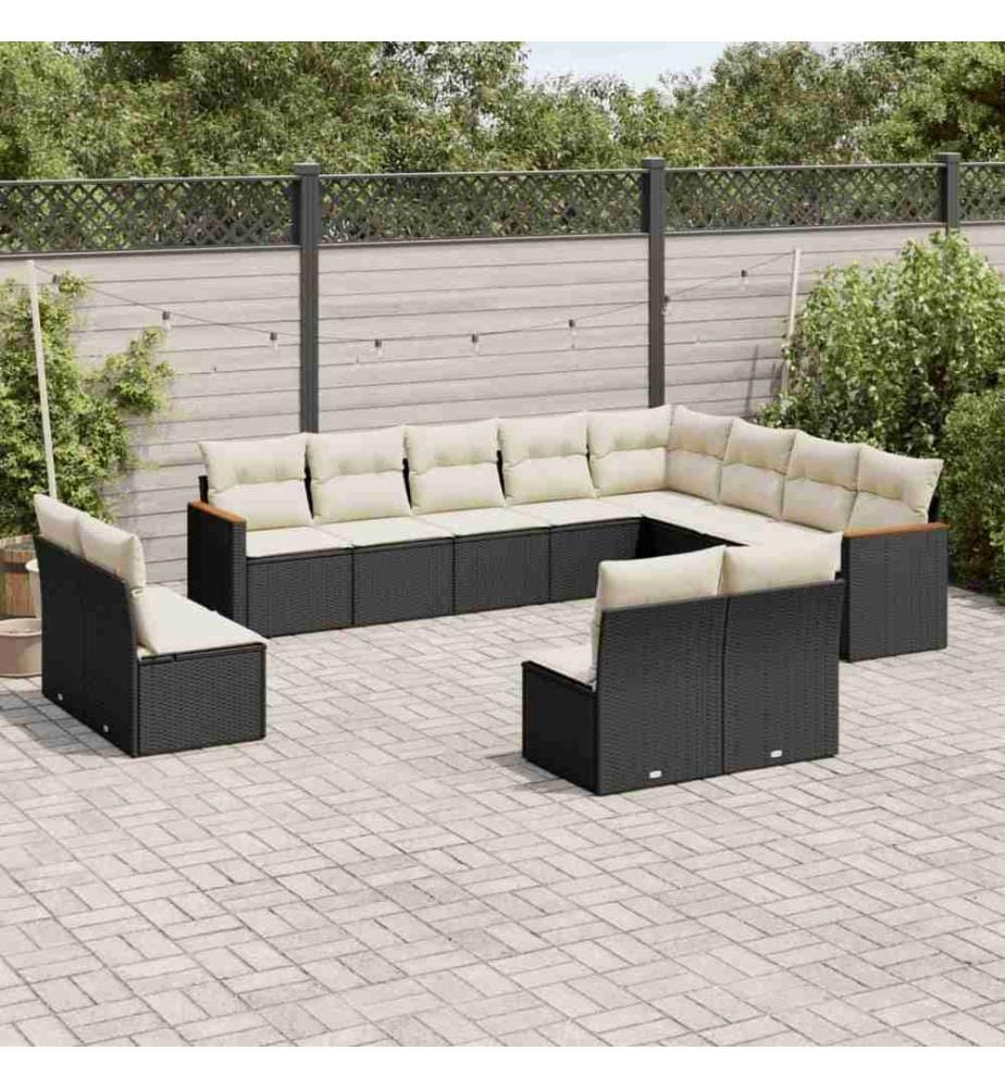 12-tlg. Garten-Sofagarnitur mit Kissen Schwarz Poly Rattan