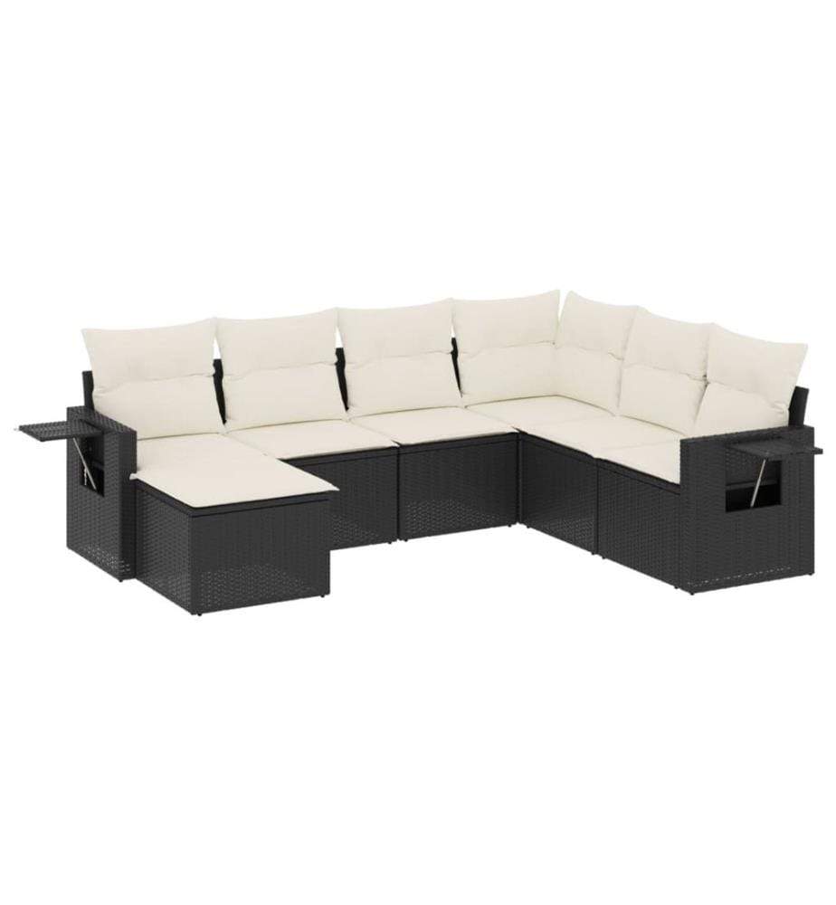 7-tlg. Garten-Sofagarnitur mit Kissen Schwarz Poly Rattan