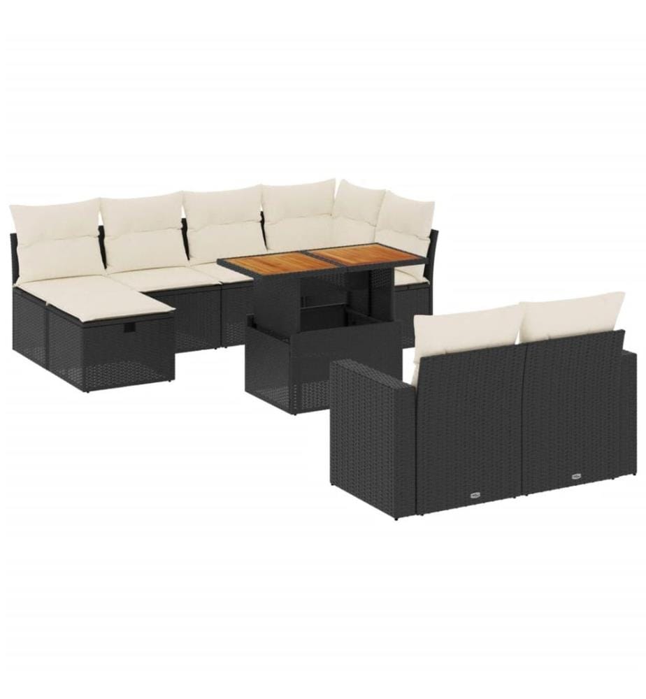 11-tlg. Garten-Sofagarnitur mit Kissen Schwarz Poly Rattan