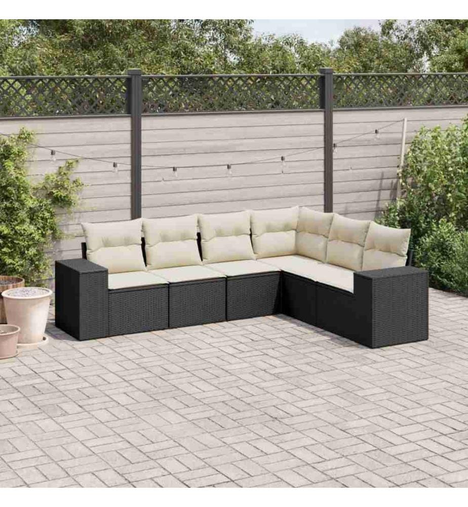 6-tlg. Garten-Sofagarnitur mit Kissen Schwarz Poly Rattan