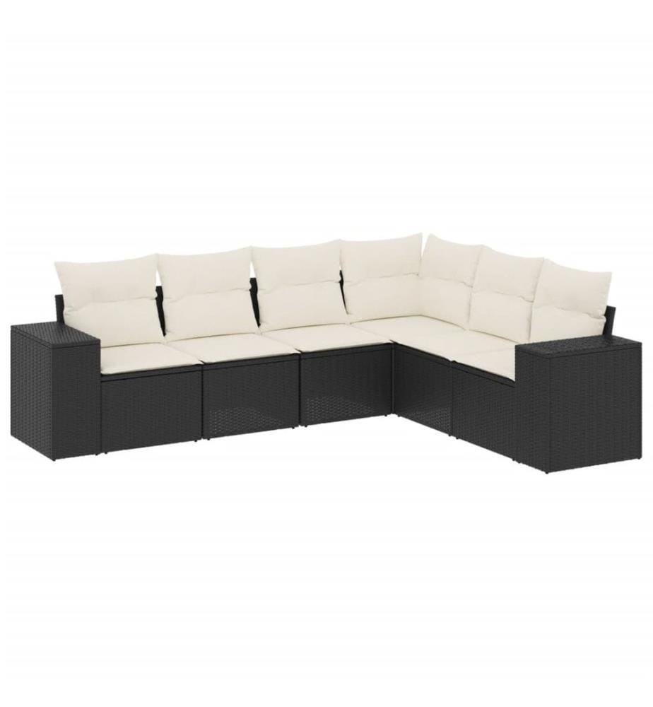 6-tlg. Garten-Sofagarnitur mit Kissen Schwarz Poly Rattan