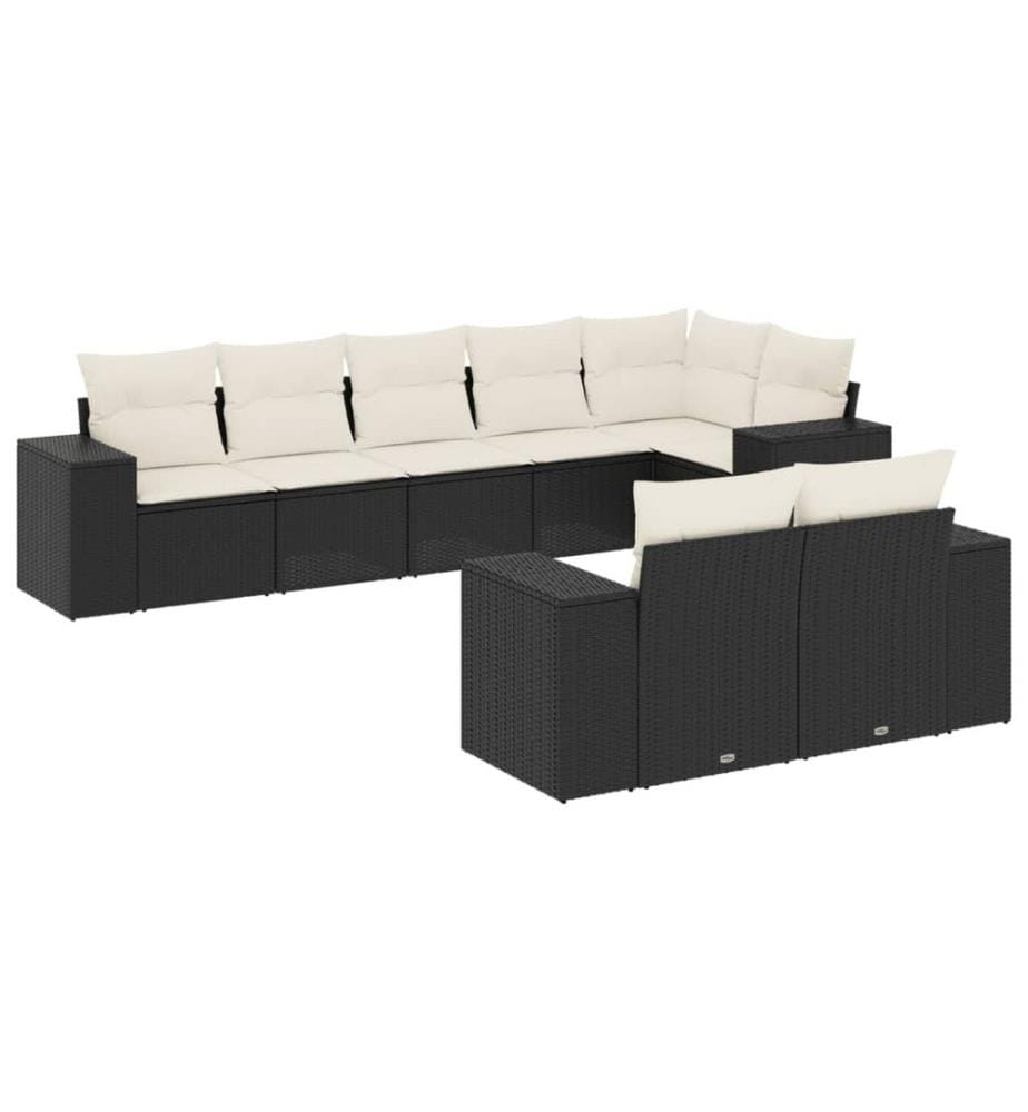 8-tlg. Garten-Sofagarnitur mit Kissen Schwarz Poly Rattan