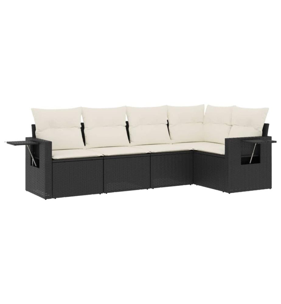 5-tlg. Garten-Sofagarnitur mit Kissen Schwarz Poly Rattan