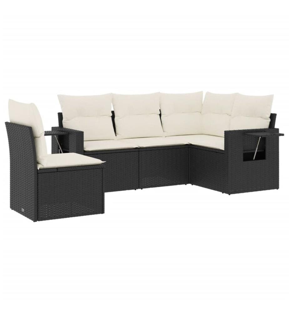 5-tlg. Garten-Sofagarnitur mit Kissen Schwarz Poly Rattan