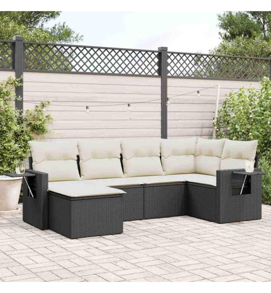 6-tlg. Garten-Sofagarnitur mit Kissen Schwarz Poly Rattan