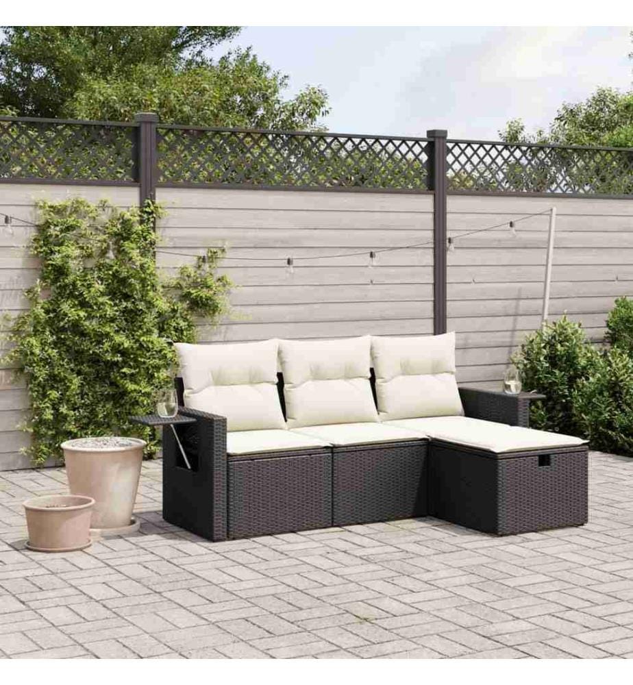 4-tlg. Garten-Sofagarnitur mit Kissen Schwarz Poly Rattan