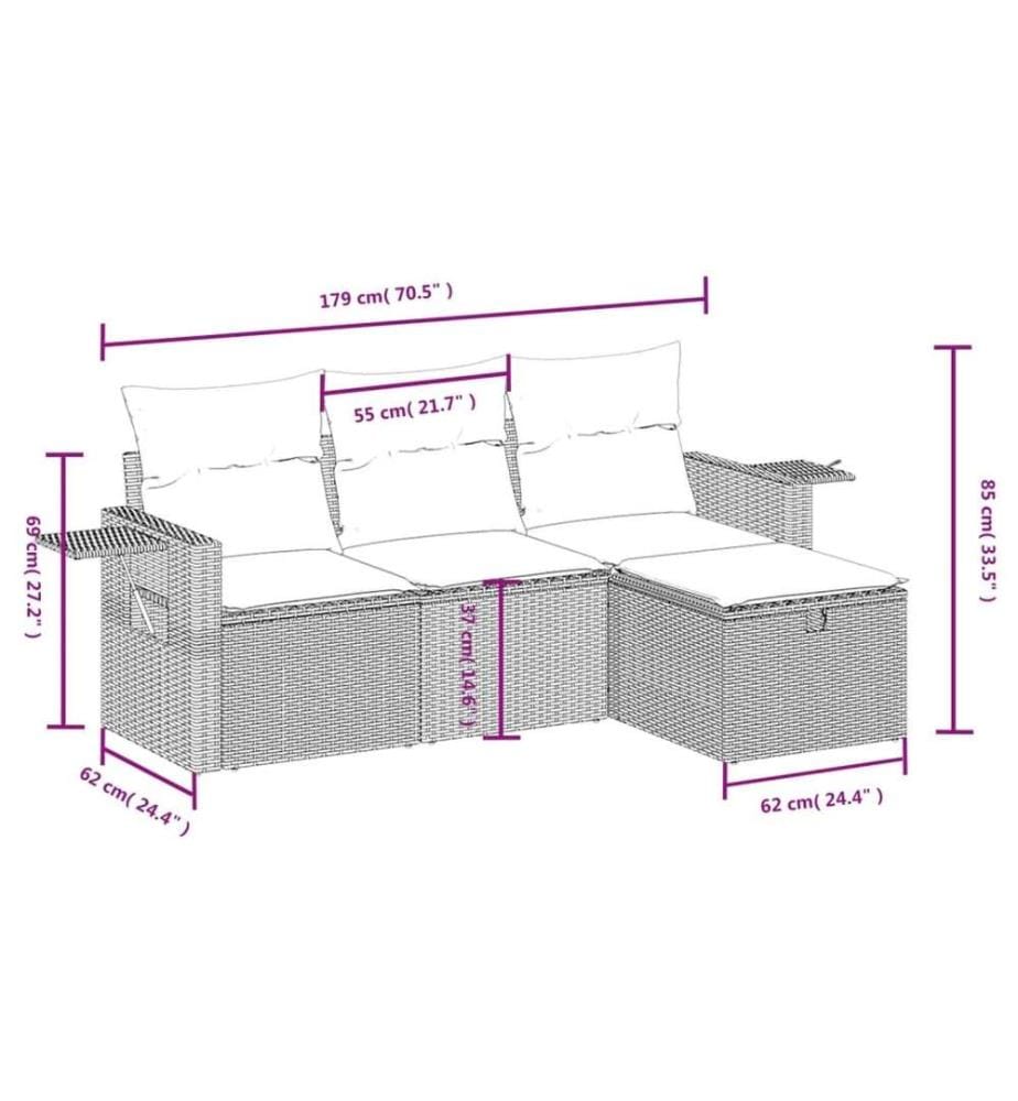 4-tlg. Garten-Sofagarnitur mit Kissen Braun Poly Rattan