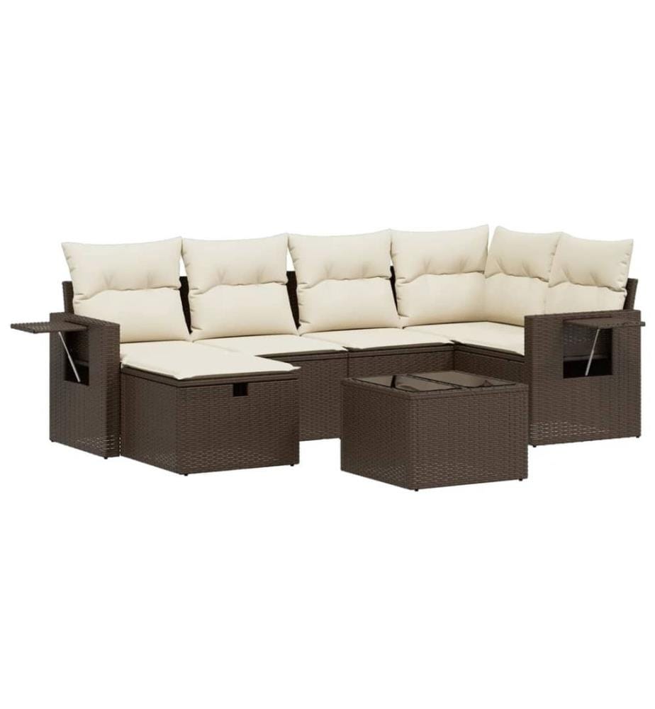 6-tlg. Garten-Sofagarnitur mit Kissen Braun Poly Rattan