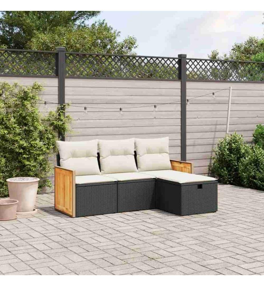 4-tlg. Garten-Sofagarnitur mit Kissen Schwarz Poly Rattan