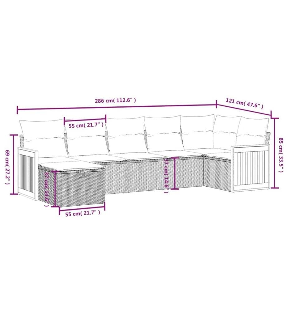 7-tlg. Garten-Sofagarnitur mit Kissen Schwarz Poly Rattan