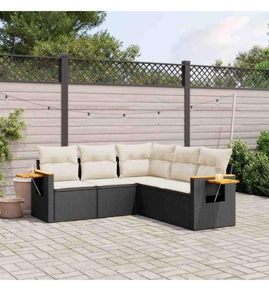 5-tlg. Garten-Sofagarnitur mit Kissen Schwarz Poly Rattan