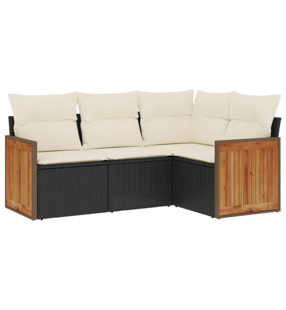 4-tlg. Garten-Sofagarnitur mit Kissen Schwarz Poly Rattan