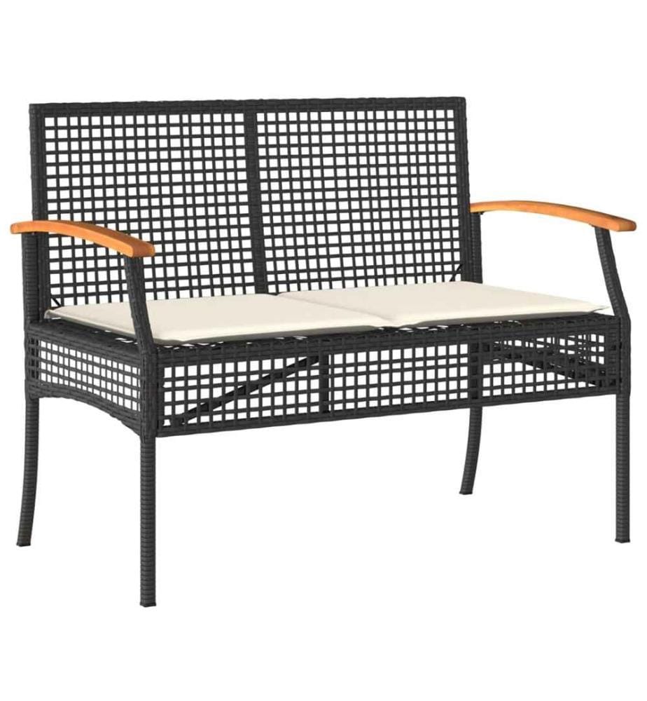 4-tlg. Garten-Lounge-Set mit Kissen Schwarz Poly Rattan