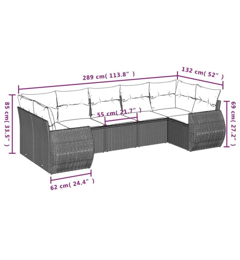 7-tlg. Garten-Sofagarnitur mit Kissen Schwarz Poly Rattan