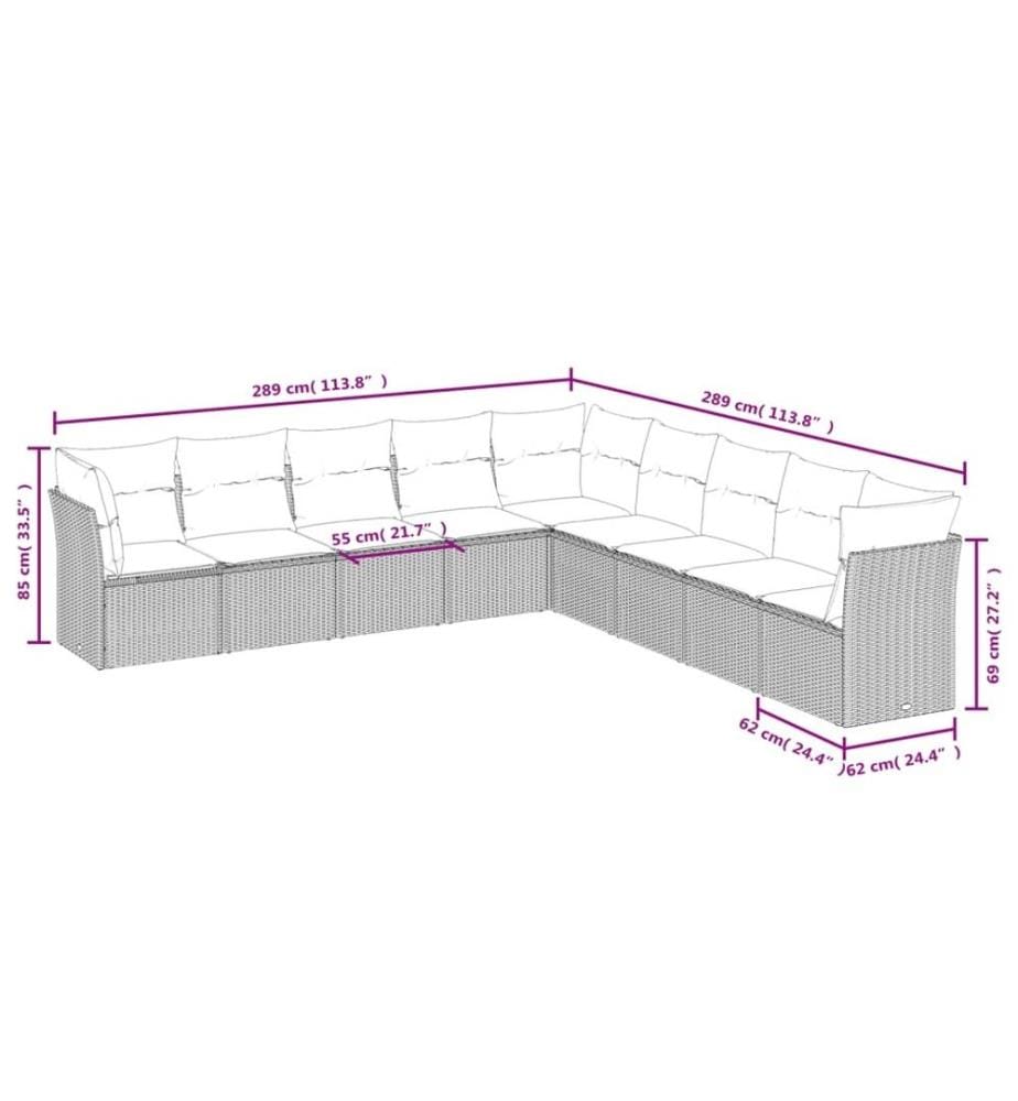 9-tlg. Garten-Sofagarnitur mit Kissen Braun Poly Rattan
