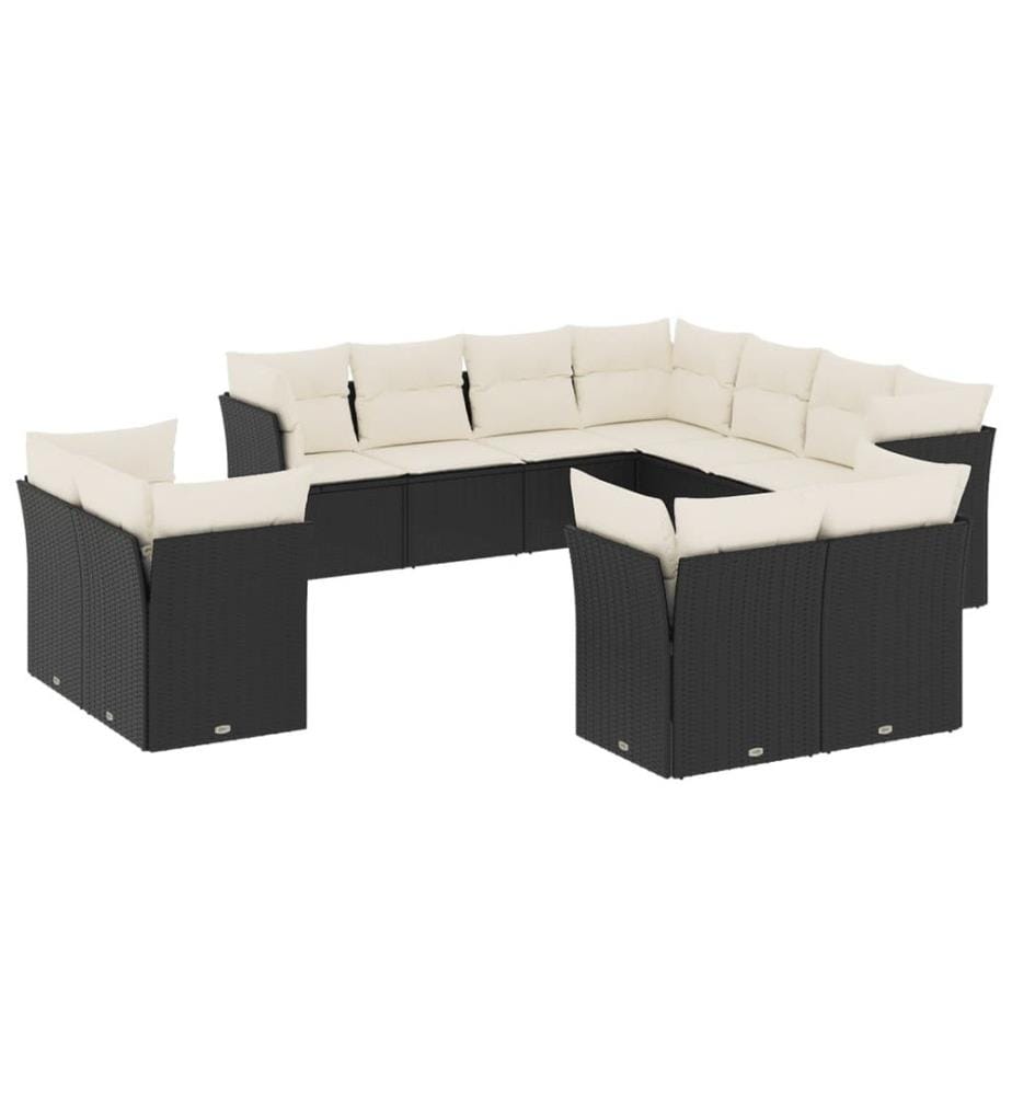 11-tlg. Garten-Sofagarnitur mit Kissen Schwarz Poly Rattan