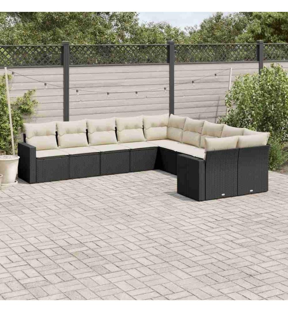 10-tlg. Garten-Sofagarnitur mit Kissen Schwarz Poly Rattan