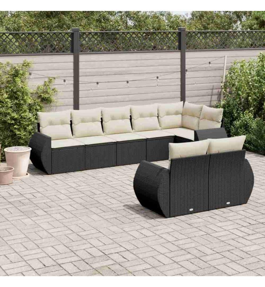 8-tlg. Garten-Sofagarnitur mit Kissen Schwarz Poly Rattan