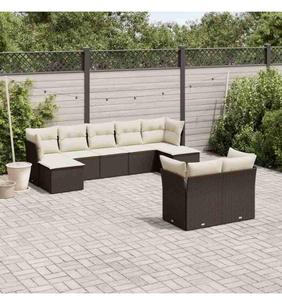 9-tlg. Garten-Sofagarnitur mit Kissen Braun Poly Rattan