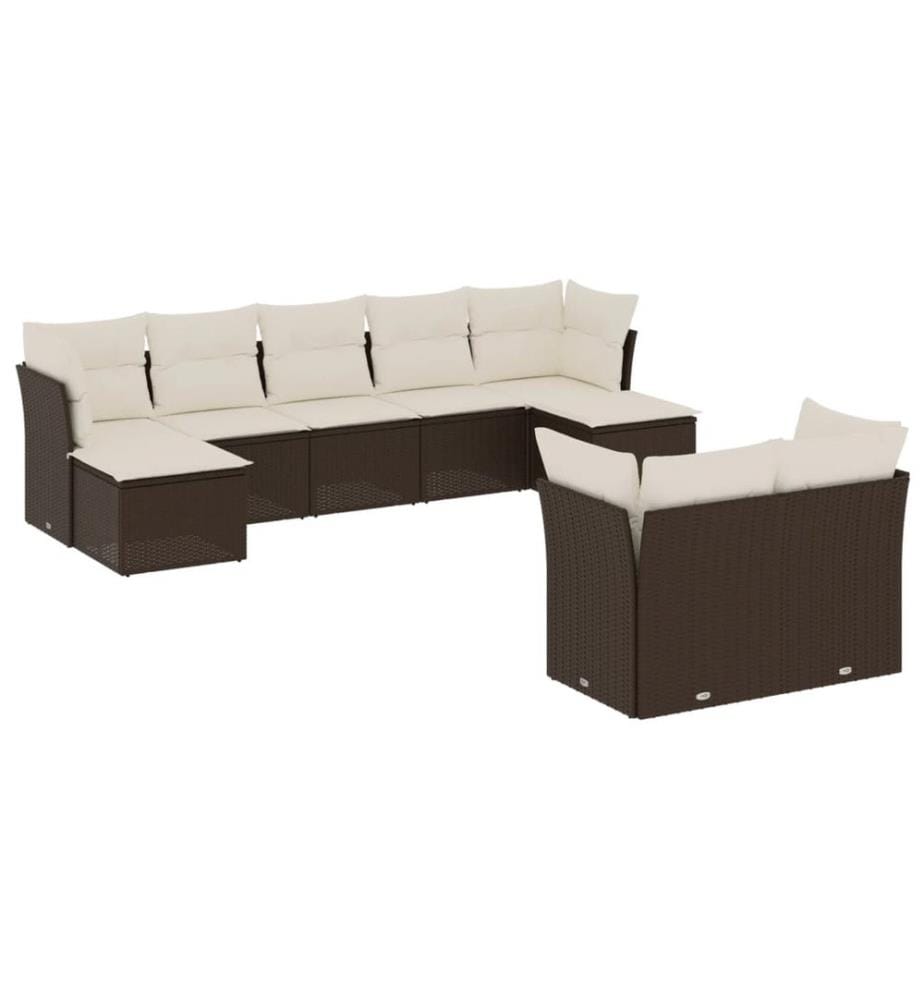 9-tlg. Garten-Sofagarnitur mit Kissen Braun Poly Rattan