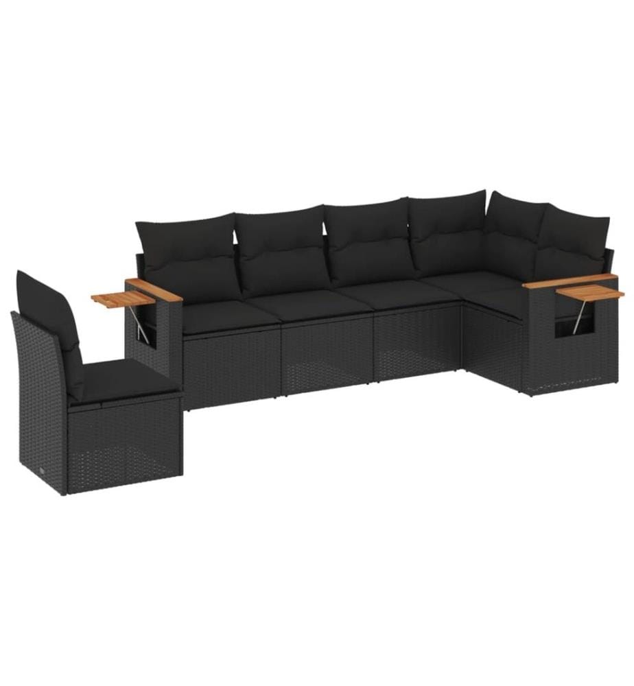 6-tlg. Garten-Sofagarnitur mit Kissen Schwarz Poly Rattan