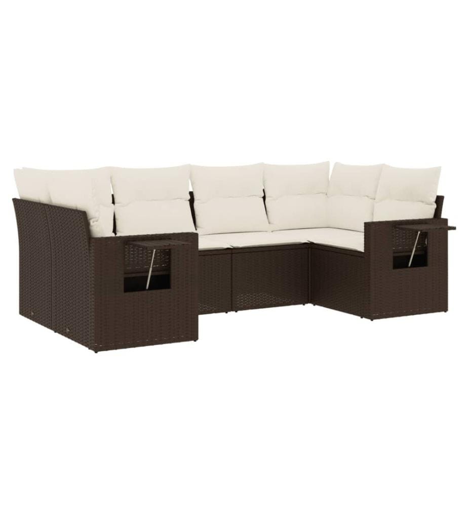 6-tlg. Garten-Sofagarnitur mit Kissen Braun Poly Rattan