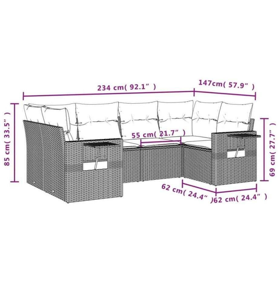 6-tlg. Garten-Sofagarnitur mit Kissen Braun Poly Rattan