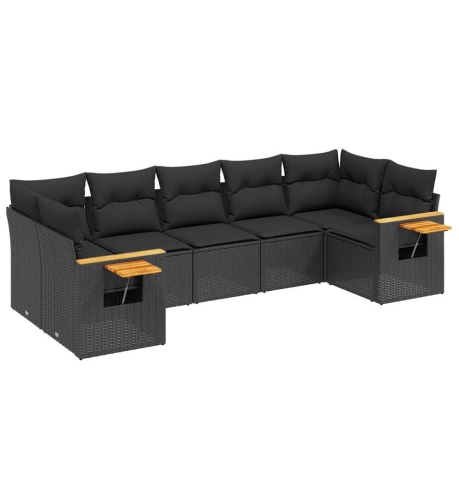 7-tlg. Garten-Sofagarnitur mit Kissen Schwarz Poly Rattan