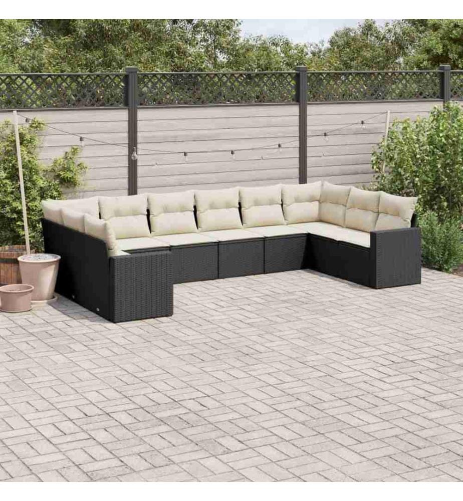 10-tlg. Garten-Sofagarnitur mit Kissen Schwarz Poly Rattan