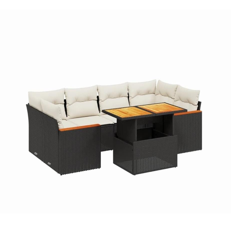 7-tlg. Garten-Sofagarnitur mit Kissen Schwarz Poly Rattan