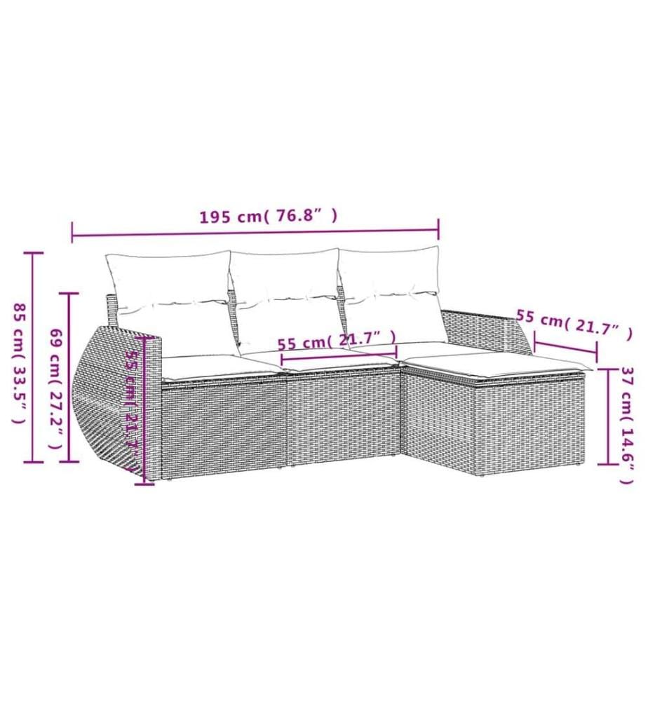 4-tlg. Garten-Sofagarnitur mit Kissen Schwarz Poly Rattan
