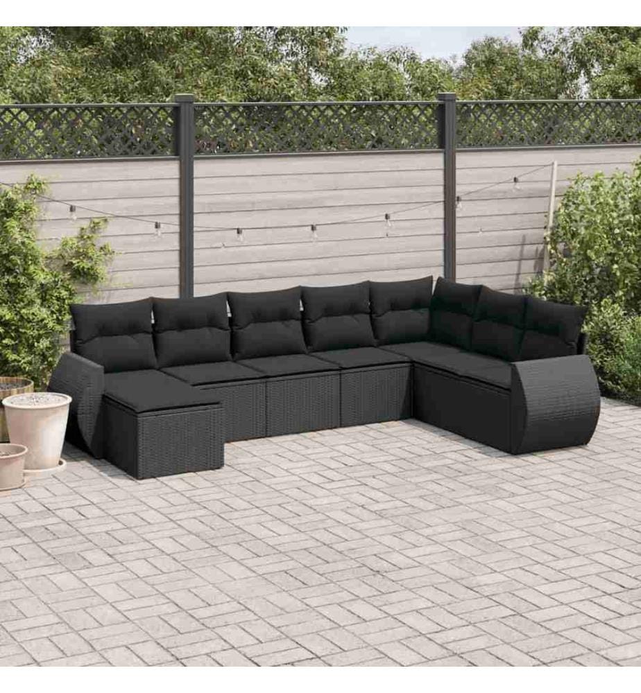 8-tlg. Garten-Sofagarnitur mit Kissen Schwarz Poly Rattan
