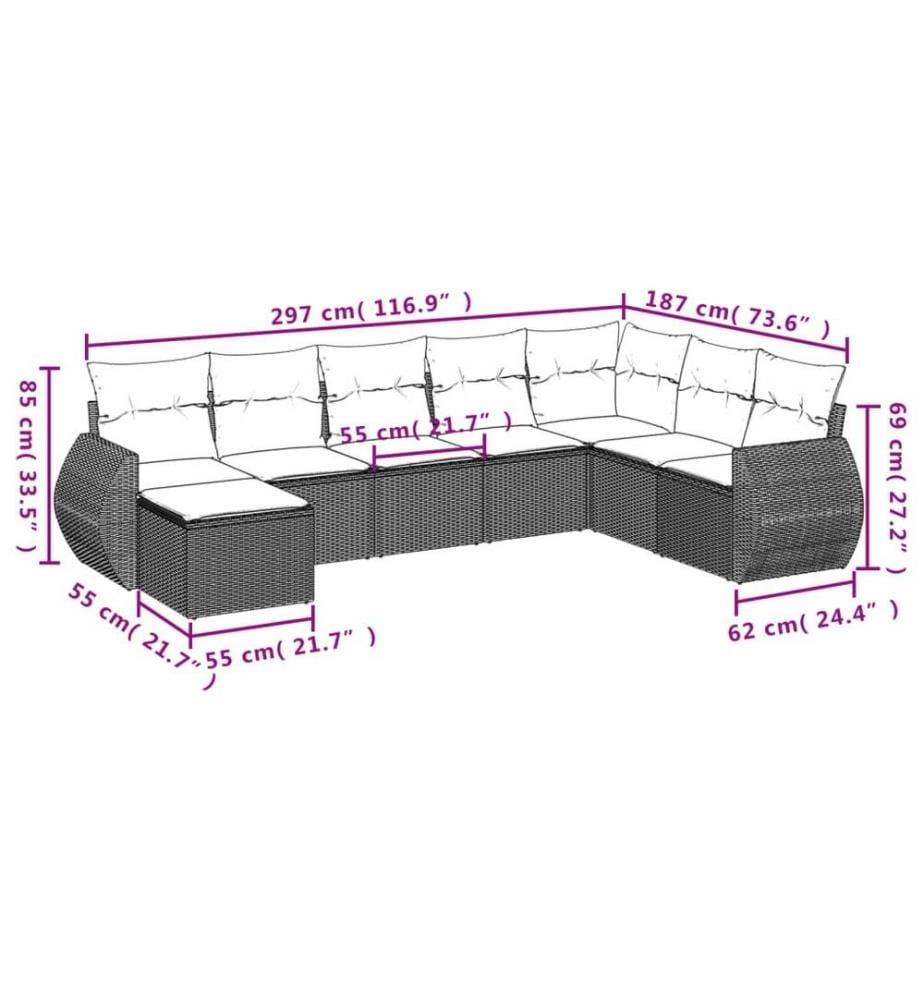 8-tlg. Garten-Sofagarnitur mit Kissen Schwarz Poly Rattan
