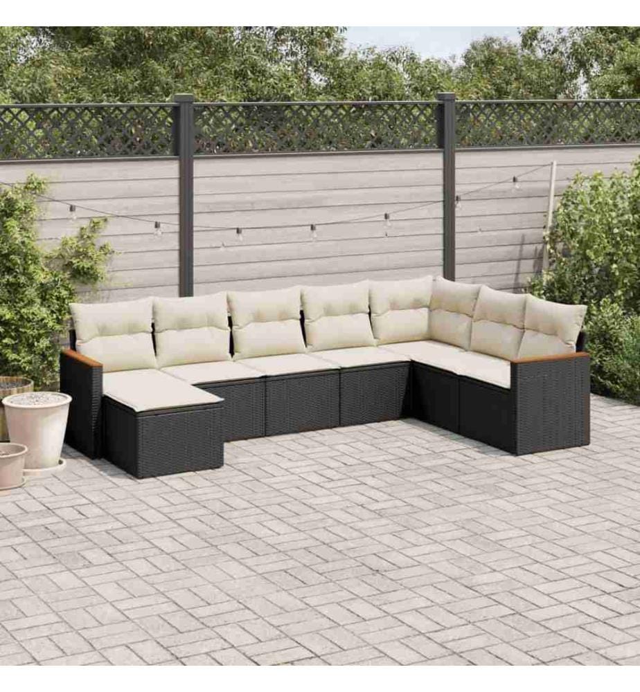 8-tlg. Garten-Sofagarnitur mit Kissen Schwarz Poly Rattan