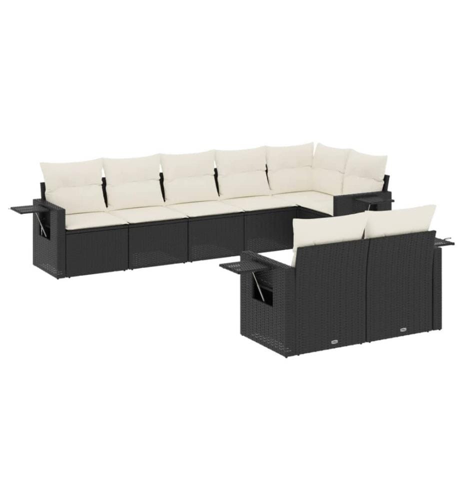 8-tlg. Garten-Sofagarnitur mit Kissen Schwarz Poly Rattan