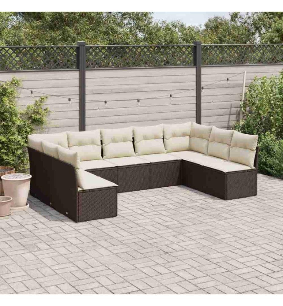 9-tlg. Garten-Sofagarnitur mit Kissen Braun Poly Rattan