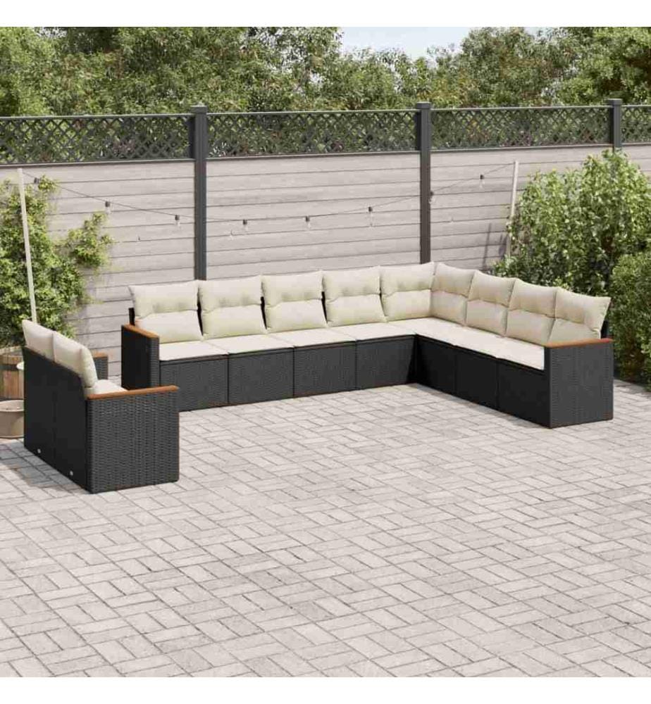 10-tlg. Garten-Sofagarnitur mit Kissen Schwarz Poly Rattan