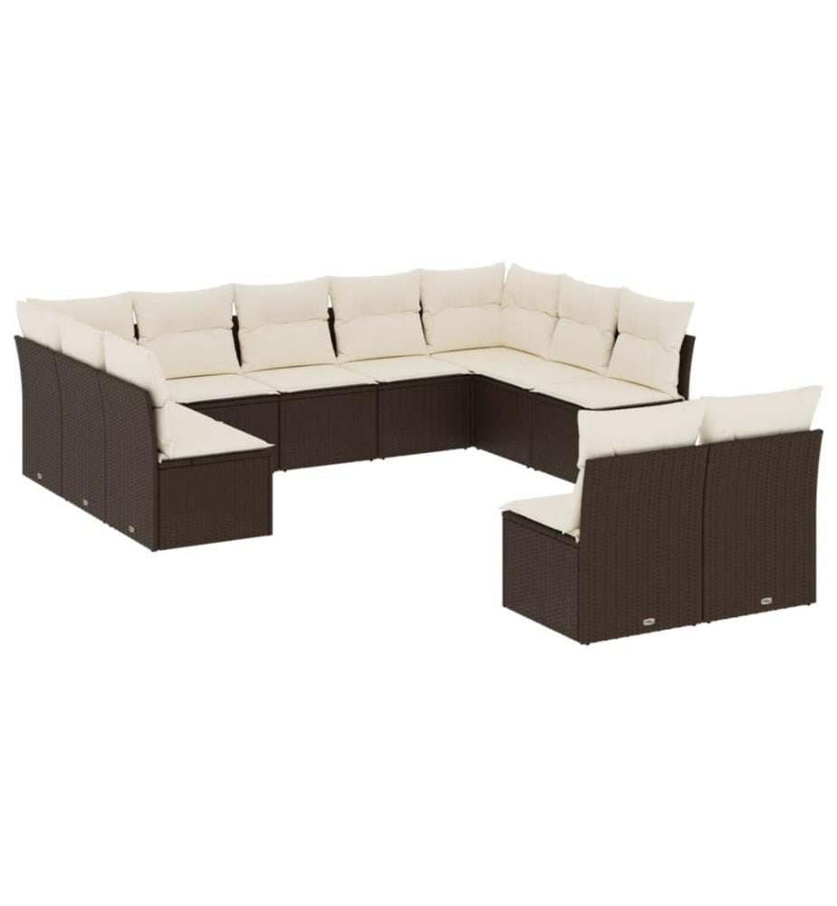 11-tlg. Garten-Sofagarnitur mit Kissen Braun Poly Rattan