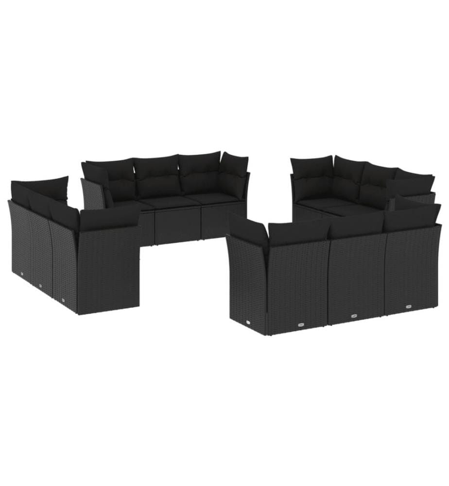 12-tlg. Garten-Sofagarnitur mit Kissen Schwarz Poly Rattan