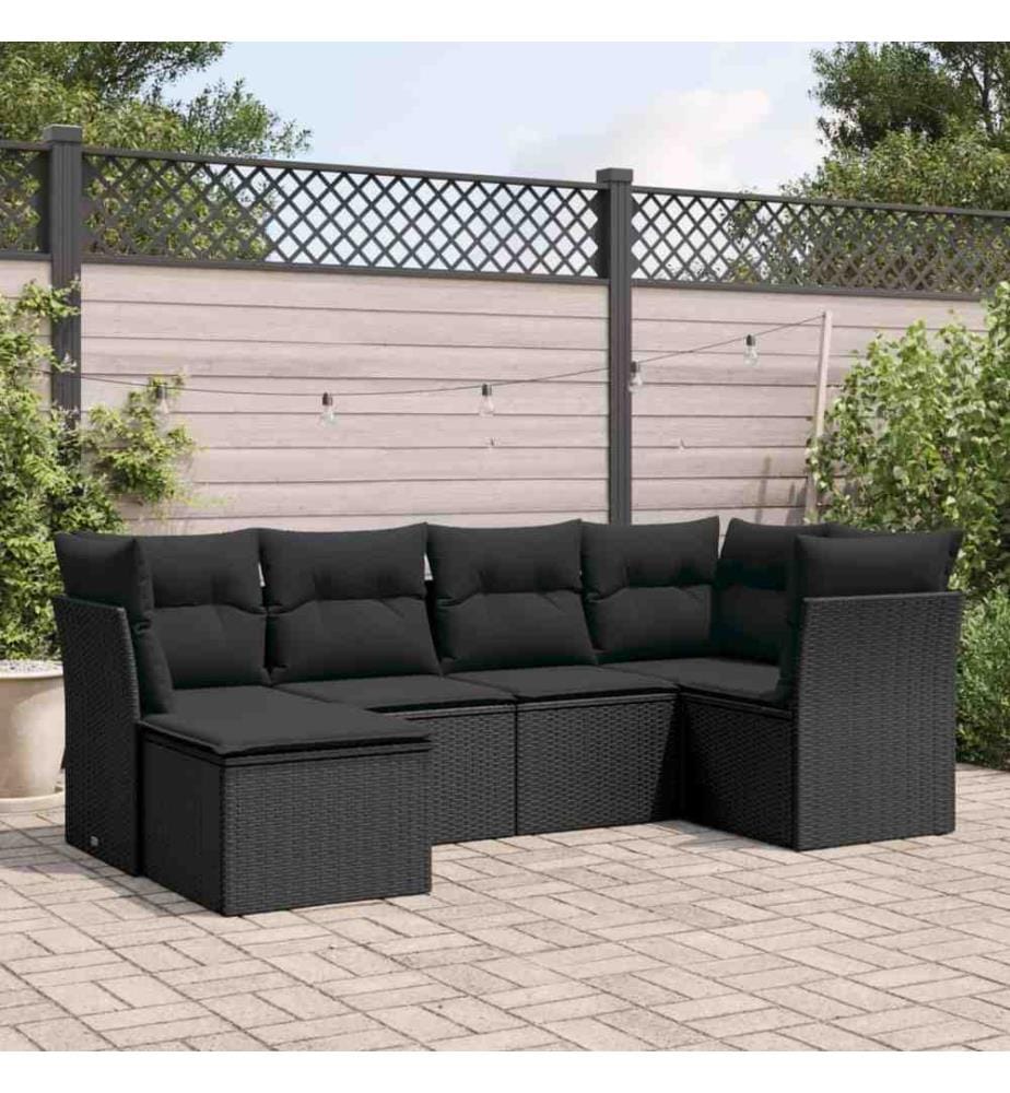 6-tlg. Garten-Sofagarnitur mit Kissen Schwarz Poly Rattan