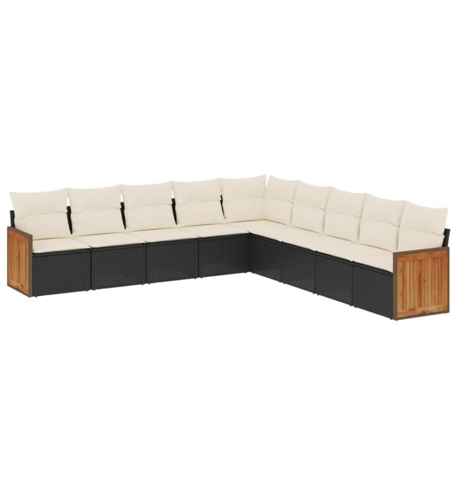 9-tlg. Garten-Sofagarnitur mit Kissen Schwarz Poly Rattan