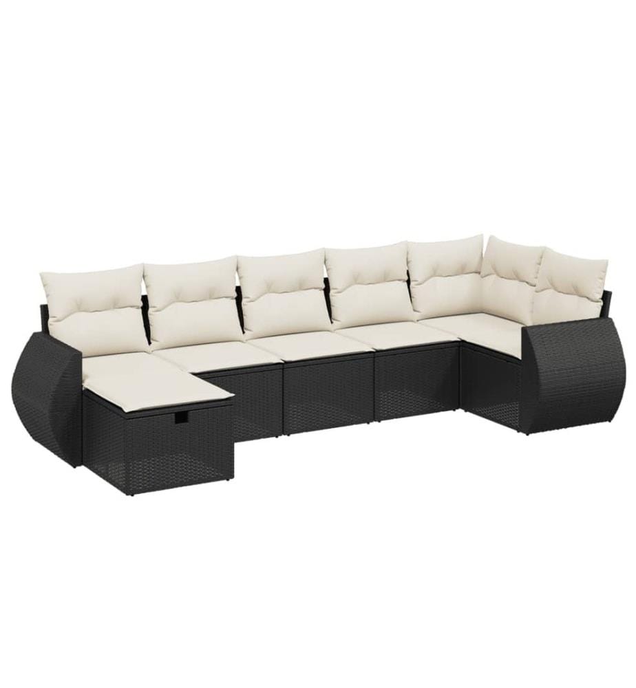 7-tlg. Garten-Sofagarnitur mit Kissen Schwarz Poly Rattan