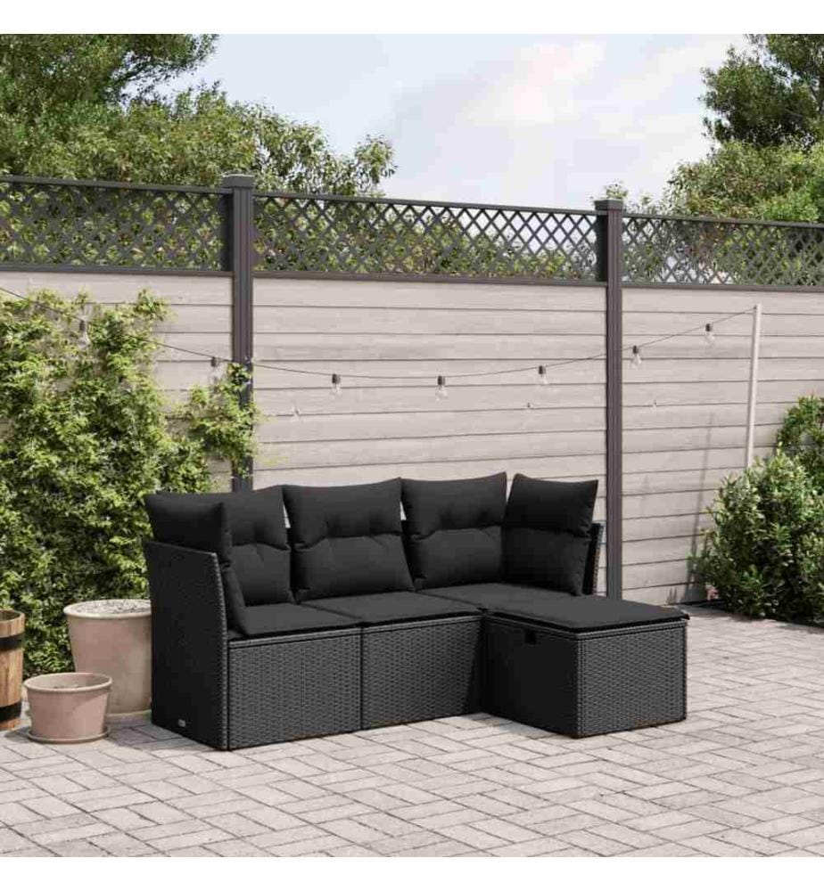 4-tlg. Garten-Sofagarnitur mit Kissen Schwarz Poly Rattan