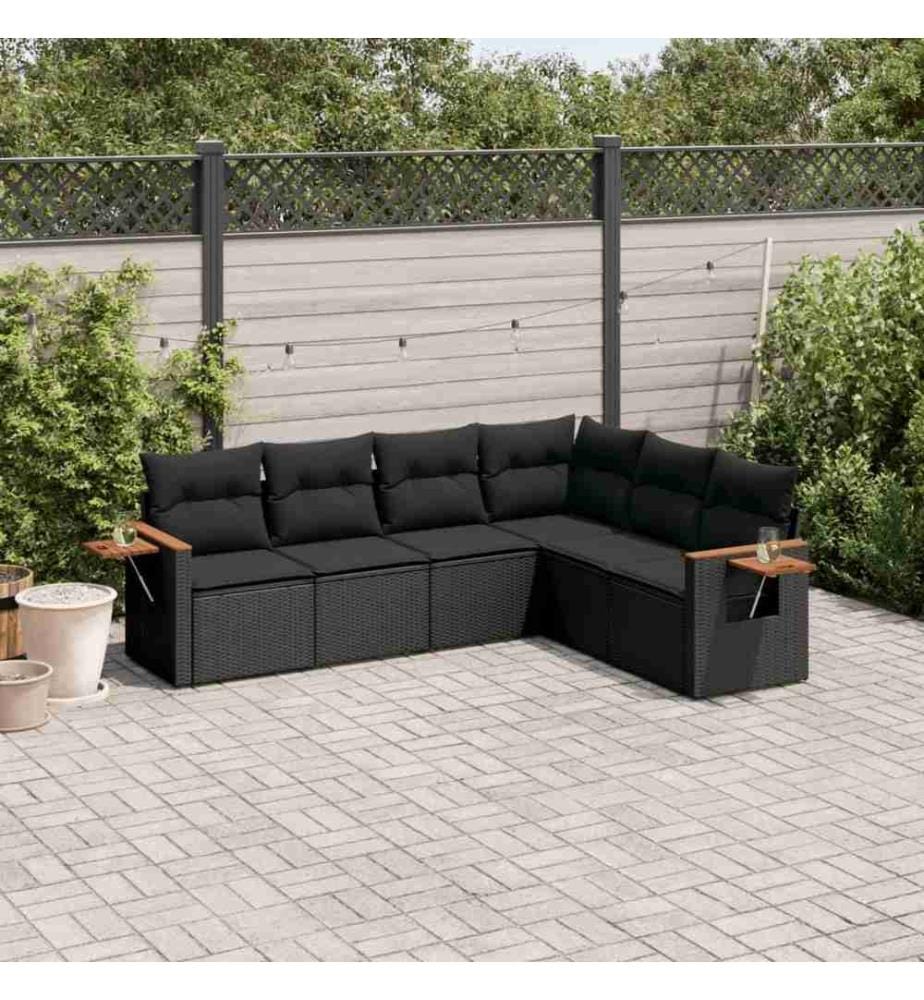 6-tlg. Garten-Sofagarnitur mit Kissen Schwarz Poly Rattan