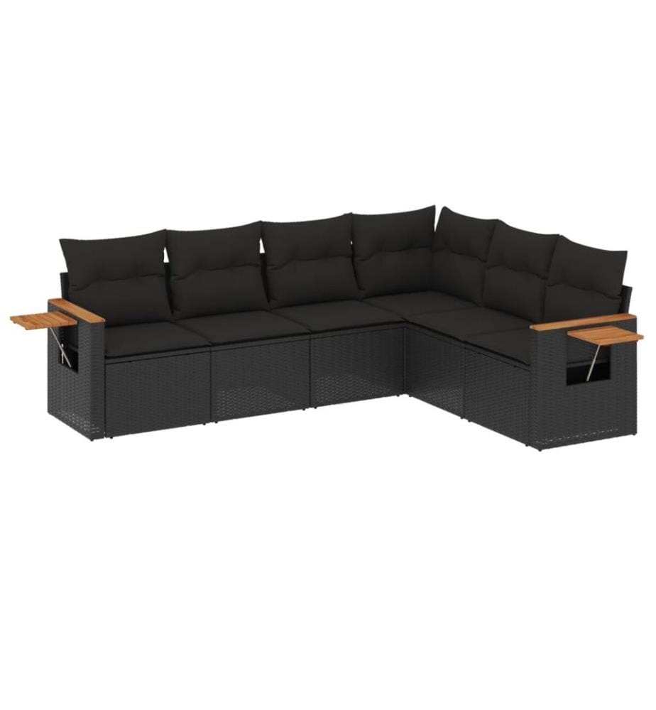 6-tlg. Garten-Sofagarnitur mit Kissen Schwarz Poly Rattan