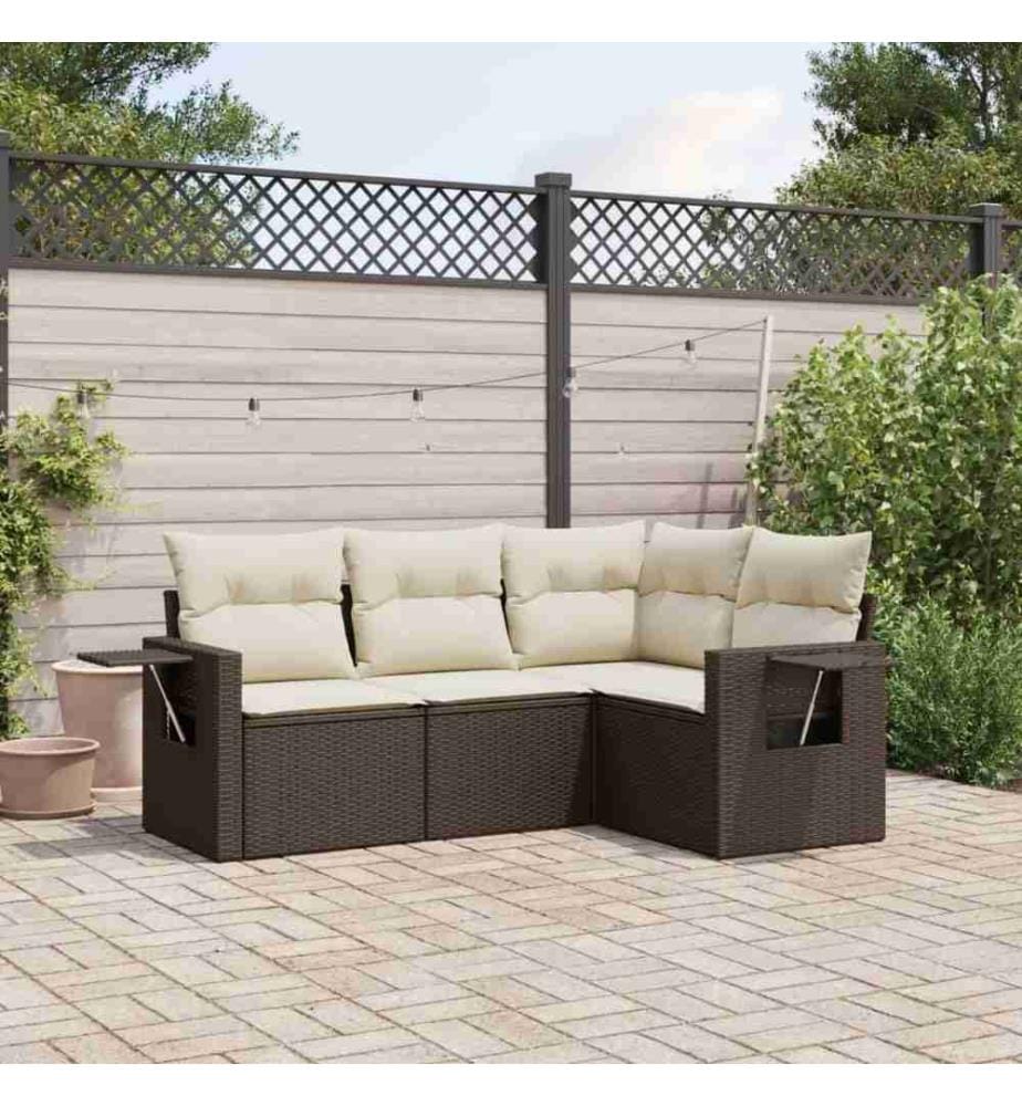 4-tlg. Garten-Sofagarnitur mit Kissen Braun Poly Rattan